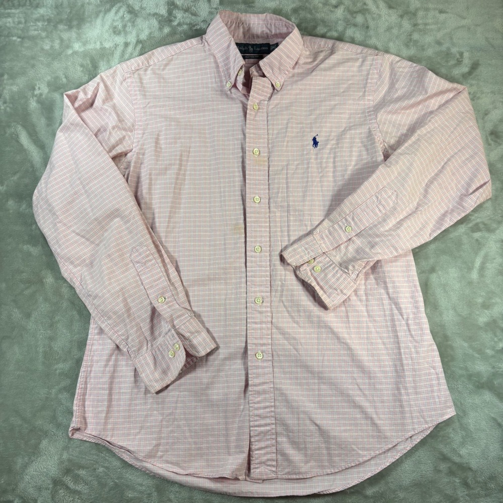 Polo Ralph Lauren Mens Custom Fit Plaid Button Down Shirt Pink Blue 16 34/35